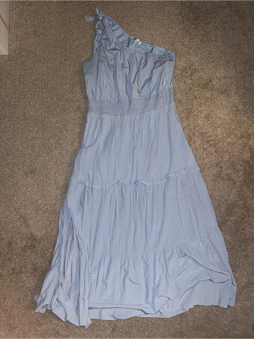 Light Blue One-Shoulder Tiered Maxi Dress
